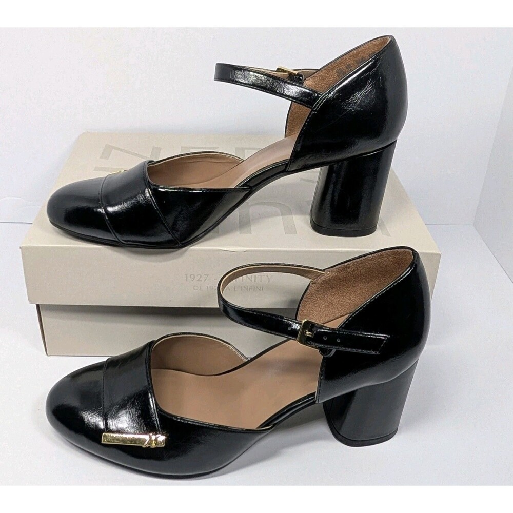 Naturalizer Lavish Women's 10 Wide Mary Jane Block Heel Pump Black Patent NIB - Picture 2 of 12
